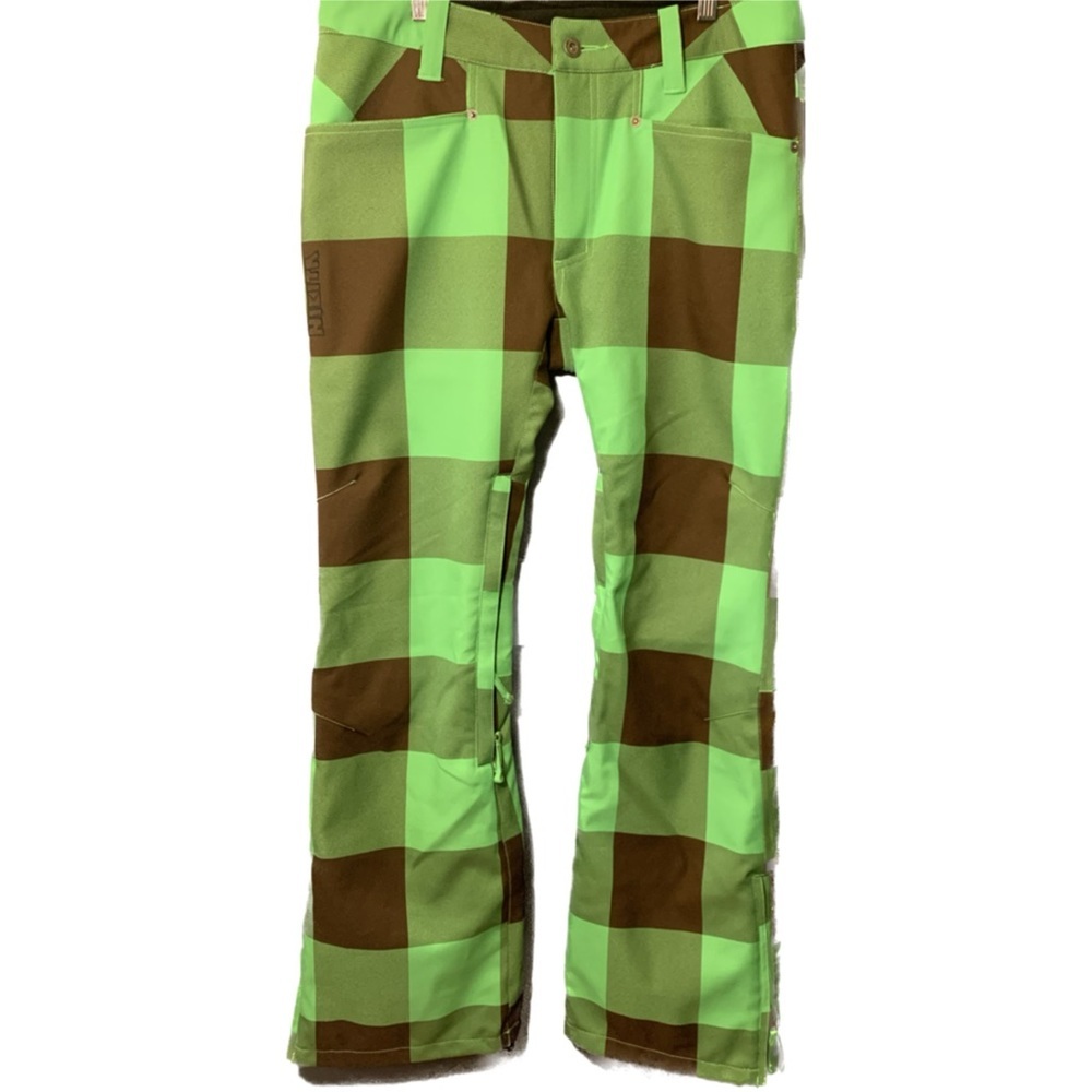 Nikita Green Brown checkered Snowboard pants ladies medium Retro Y2K